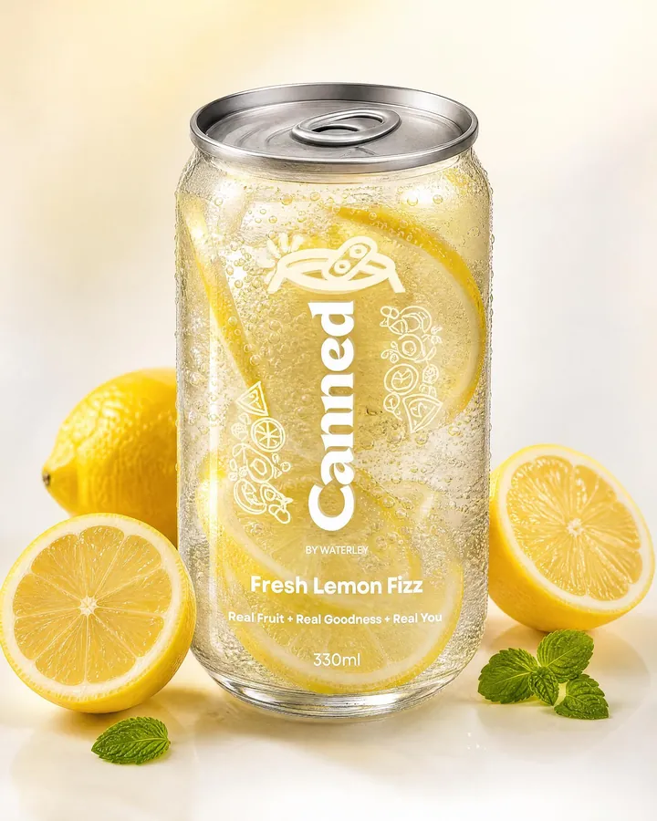 Canned by Waterley - Fresh Lemon Fizz — lemonade sparkle premium cold-sealed can in Lahore