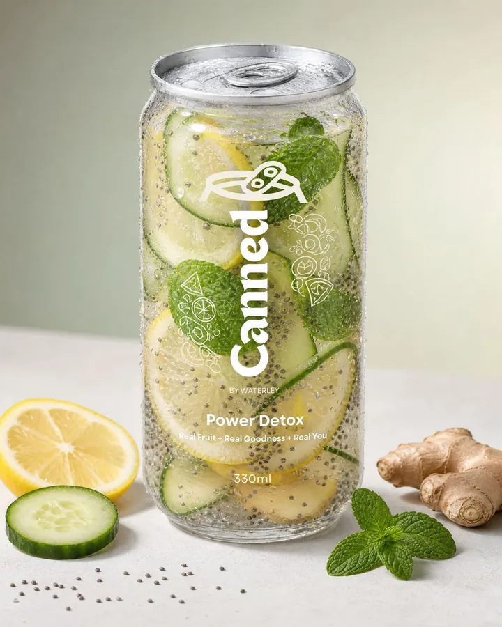 Canned by Waterley - Power Detox — lemon, mint, ginger, chia, cucumber premium cold-sealed can in Lahore